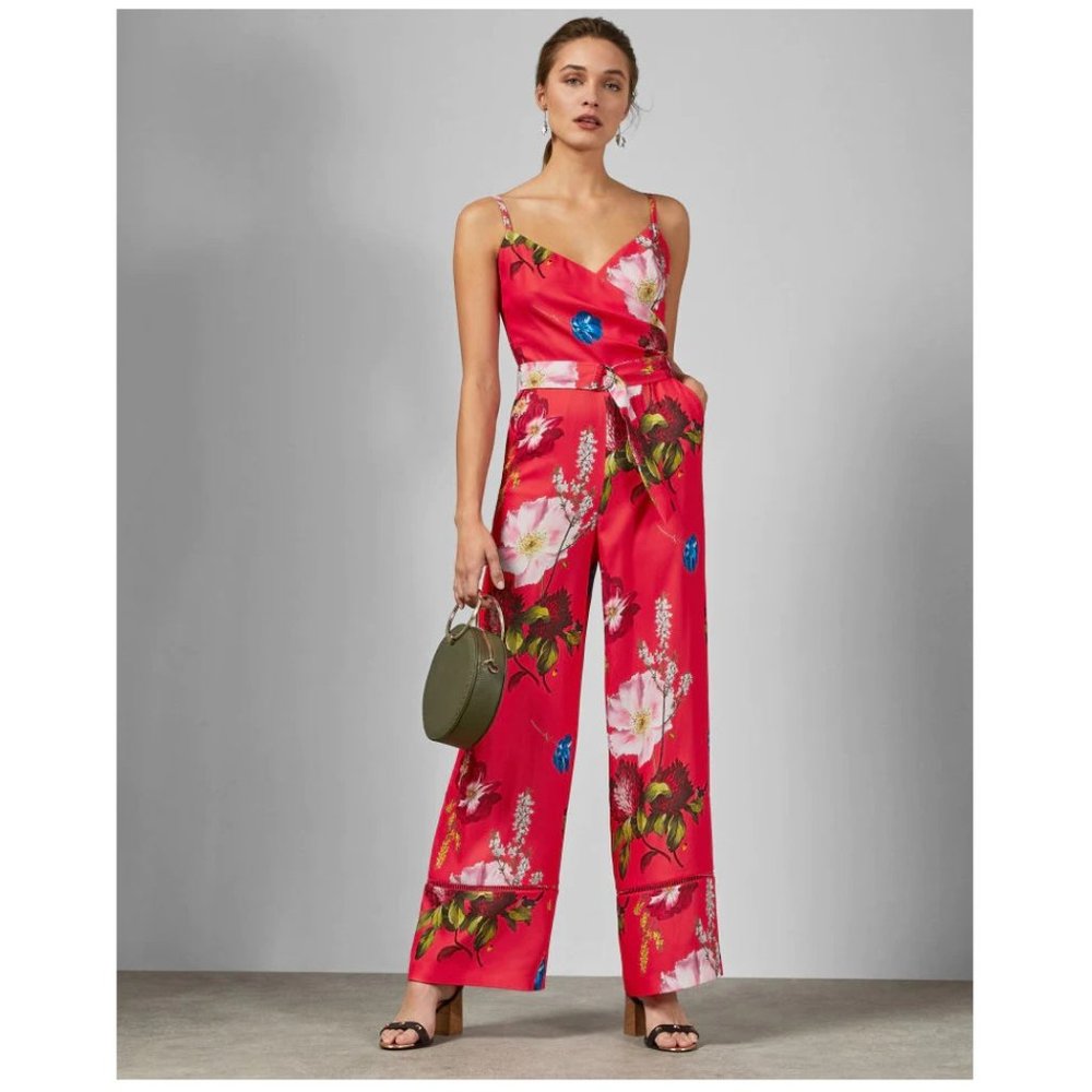 Ted Baker Piiper Wrap Floral Jumpsuit / Ted 1 / US 4 / Red Belted